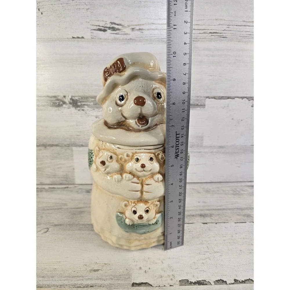 Vintage Ceramic Mother Bear and Cubs Cookie Jar Cream Brown Cottagecore 11.5in
